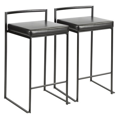 Lumisource Fuji Counter Stool in Black and Black Faux Leather Cushion, PK 2 B26-FUJI BK+BK2